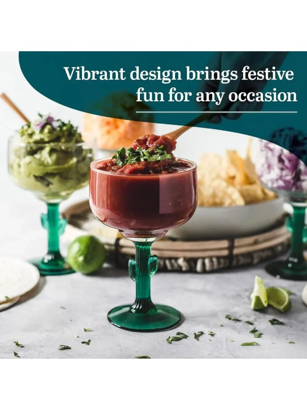 Cactus Margarita Glasses Set of 4 - Durable Green Stemmed Cocktail Glasses, 16